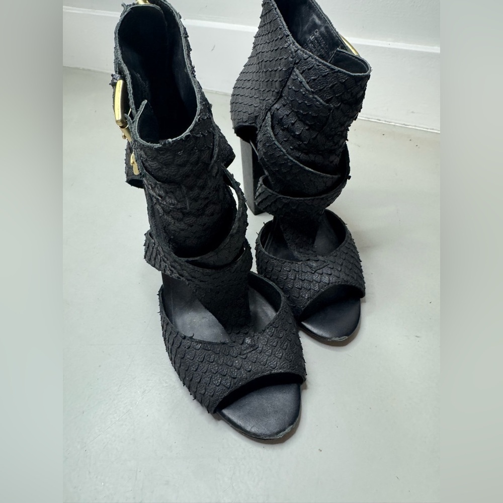 Ash Black Textured Women's Heels with Gold Buckle - Size 7 - Picture 3 of 17
